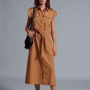 Rag & Bone Women's Roxanne Short Sleeve Cotton Midi Shirt Dress in Brown